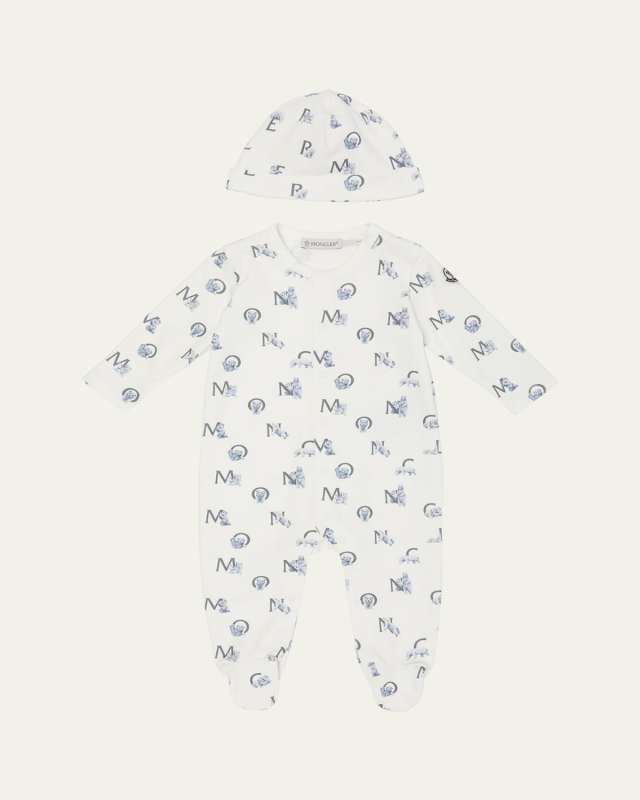 Kid's Scattered Logo-Print Footie Gift Set, Size 0M-3M-3